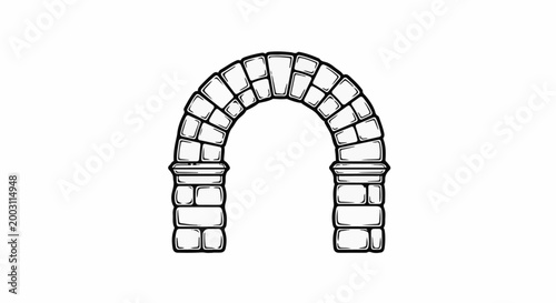 Stylized stone archway with stacked blocks and pillars, outlined in black