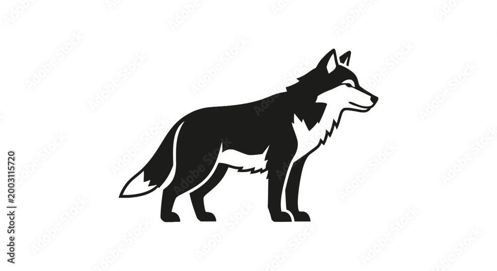 Fototapeta premium Minimalist black and white standing wolf vector illustration