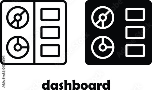 Digital interface with circular gauges and rectangular readouts representing a dashboard icon design with text