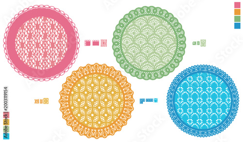 Billede på lærred Hollow-out lace doilies in a four-color set