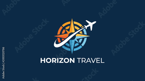 Cuadro en lienzo A sleek logo design that combines a compass and an airplane, symbolizing adventure and exploration, ideal for a travel agency emphasizing global journeys and experiences