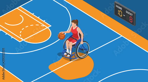 This image captures a passionate female athlete in a wheelchair playing basketball, showcasing determination, accessibility, and the spirit of adaptive sports.