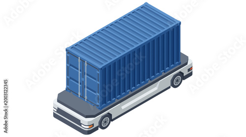 The image features a detailed blue truck transporting a shipping container, symbolizing logistics, cargo transport, and supply chain efficiency in modern business operations.
