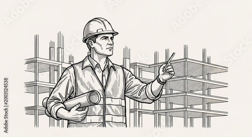 Man wearing hard hat and vest.