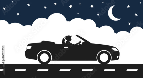Silhouette of a couple driving car.