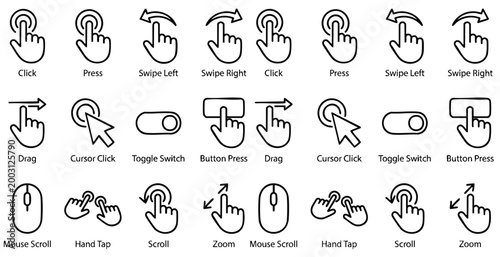 Click cursor set button with hand pointer clicking. Click here web button sign. Isolated website buy or register bar icon with hand finger arrow clicking cursor – stock vector