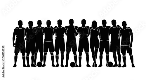 Silhouettes of soccer players standing.