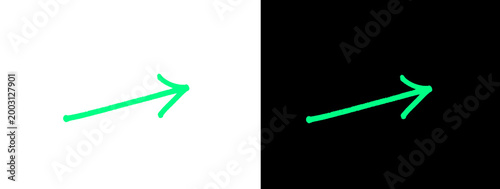 Obraz na płótnie Bright Green Straight Right Pointing Arrow Clean Minimal Icon on White and Black