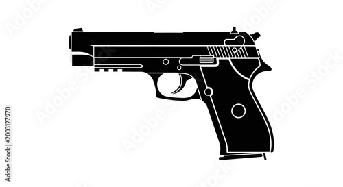Black silhouette of a semi automatic pistol a symbol of firepower and controversy