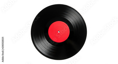 Vinyl record with red label isolated on transparent background