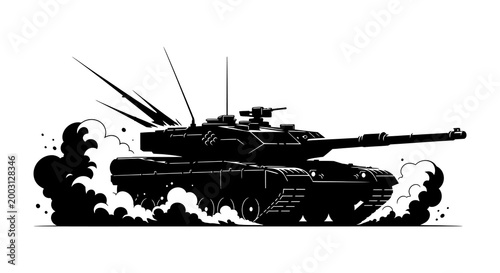 Tank silhouette in action a dramatic black and white illustration of military power