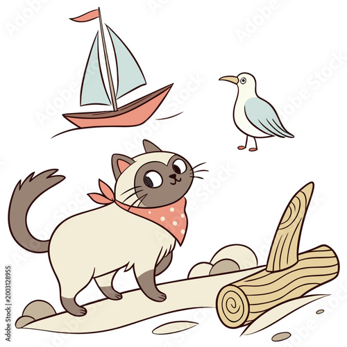 Creative SVG: Funny Birman with with a scarf in a Ocean Breeze colored Beach day theme