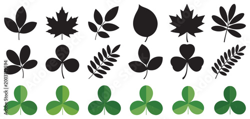 Modern leaf icon set, minimalist nature symbols for web and print design. vector illustration eps 10