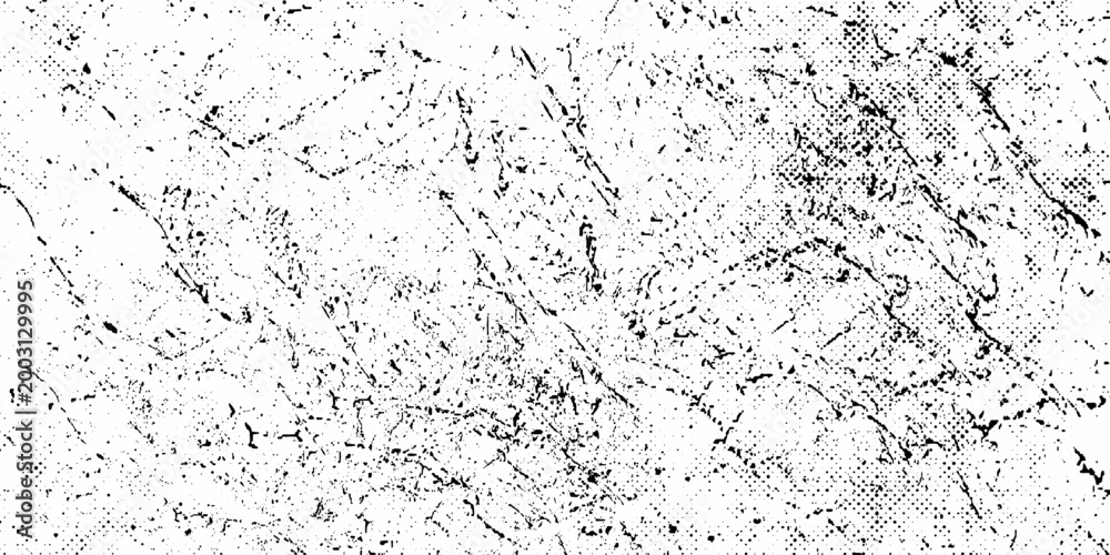 Fototapeta premium Black-white grunge vector background. Texture monochrome widescreen from stains and cracks. Abstract elements for design and printing