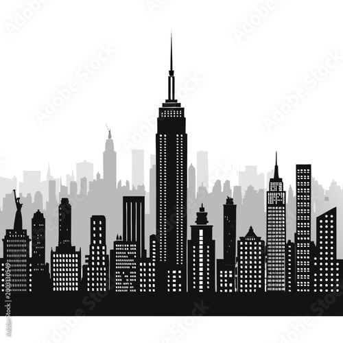 wide panoramic mega city skyline silhouette with expansive dense skyscrapers and modern urban architecture