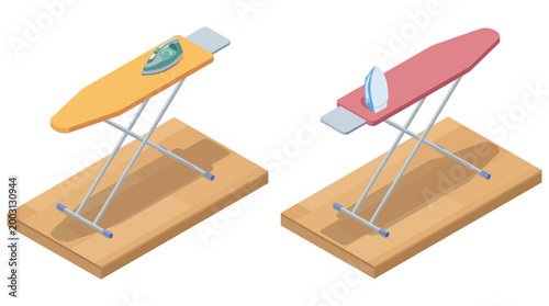 Canvas-taulu A pair of ironing boards featuring an iron and a steamer, showcasing a clean and modern design that emphasizes convenience and neatness in laundry tasks