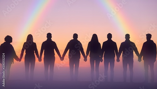 Silhouette Group Holding Hands Together Unity and Diversity
