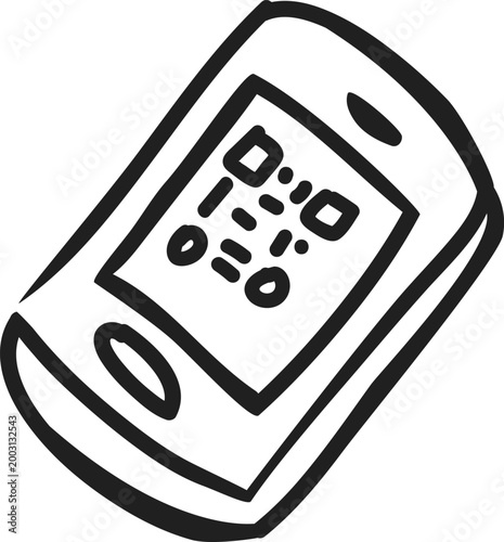 Hand-drawn Smartphone with QR Code on Screen Icon