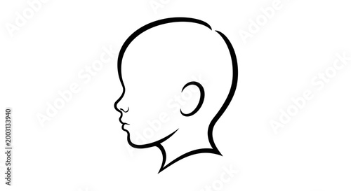 Minimalist outline drawing of a young childs head profile.