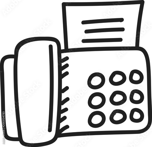 Hand-drawn Desktop Fax Machine with Printed Paper Icon