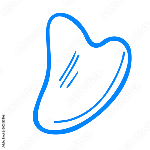 Gua sha scraper for facial massage. Morning routine. Body, skin, and facial care items. Cosmetics and bathroom accessories. Hand-drawn line art. Doodle vector graphics. Flat isolated icon 