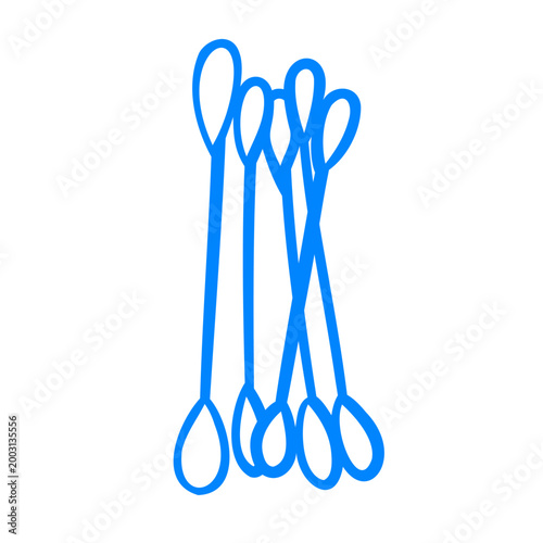 Cotton swabs. Body care items. Bathroom and hygiene accessories. Hand-drawn line art. Doodle vector graphics. Flat isolated icon in a Mediterranean blue style.