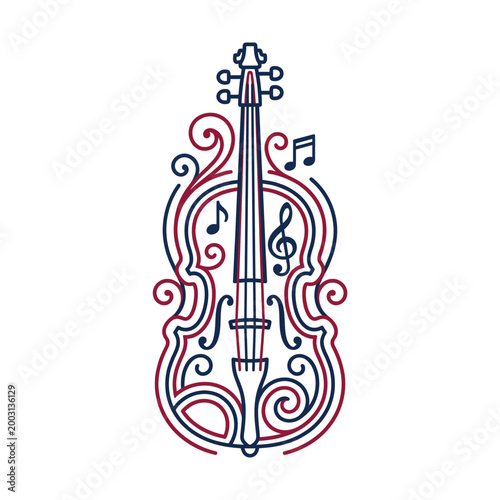 This elegant illustration features a violin intertwined with musical notes in a flowing design, exuding artistry and the beauty of music and performance.