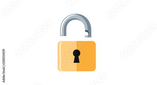 Simple icon of a golden metal padlock that is currently in an unlocked position, symbolizing accessibility and security release.