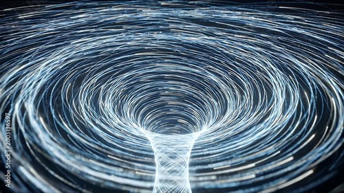 Futuristic Digital Vortex of Glowing Blue Particles and Light Trails