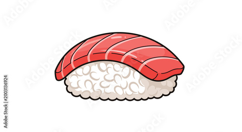 Single piece of traditional tuna nigiri sushi featuring a slice of red fish placed on a compact bed of white seasoned rice.