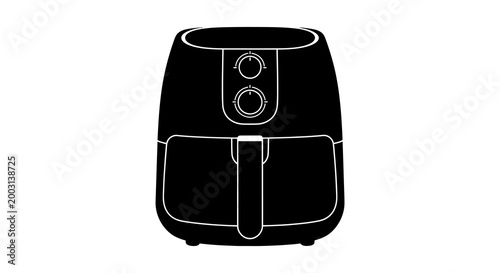 Black air fryer silhouette on white background modern kitchen appliance illustration