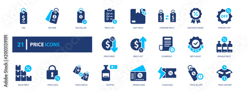 Price icon set. cost, payment, finance, value, money. solid style icon collection.