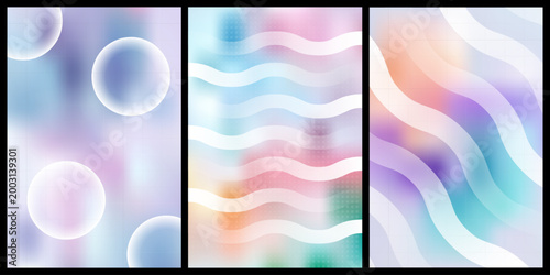 Soft pastel gradient abstract poster set with white geometric shapes