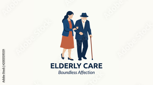 A warm illustration of an elderly man being assisted by a caregiver, depicting the importance of companionship and care in promoting emotional well-being for seniors.