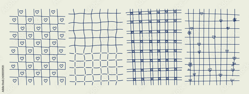 Fototapeta premium Minimalist grid pattern design, decorative plaid line art, hand drawn texture collection, simple geometric pattern sketch, creative background design elements, elegant fabric texture doodle, vector gr