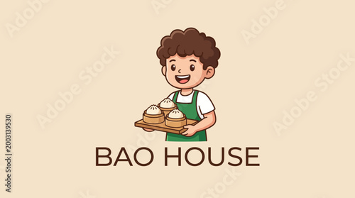 Cheerful child serving buns at Bao House, showcasing the joy of delightful Asian cuisine and the cultural experience of sharing food in a warm and inviting environment.