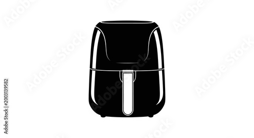 Black air fryer silhouette on white background modern kitchen appliance design