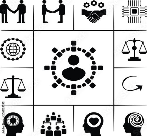 Grid of black and white representing business and social concepts vector illustration EPS PNG file