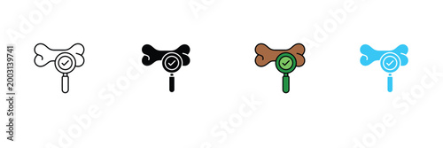 Bone Investigation Icon with Magnifying Glass for Pet Health Checkup, Veterinary Diagnostic, and Orthopedic Analysis. Symbol Vector Illustration.