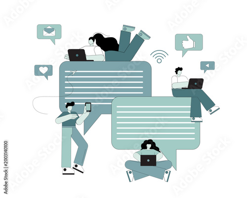 Chat messaging concept. Social networks, internet communication. People communicate using the internet and gadgets.eps