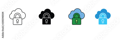 Cloud Computing Security Icon with Padlock for Data Protection, Secure Online Storage, and Cloud Firewall. Symbol Vector Illustration.