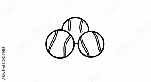 Three outline tennis balls clustered together on a white background