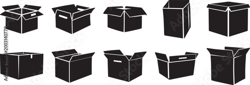 Cardboard box silhouette vector, black and white silhouette vector illustration