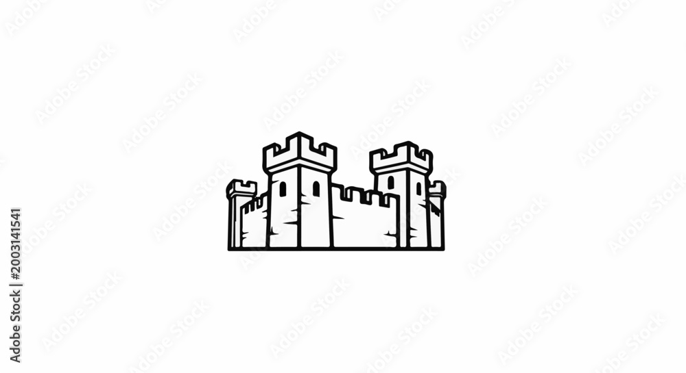 Fototapeta premium Stylized silhouette of a fortress with crenelated towers and walls