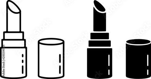 Set of Outline and Solid Lipstick Icons for Cosmetic UX Design