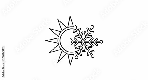 Stylized sun and snowflake graphic representing contrasting weather conditions