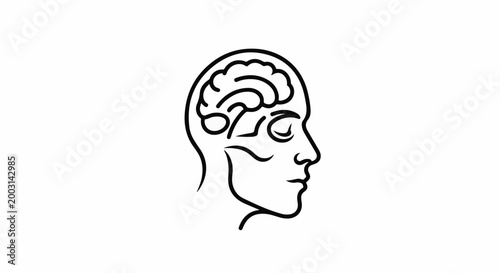 Stylized profile of a human head with brain detail