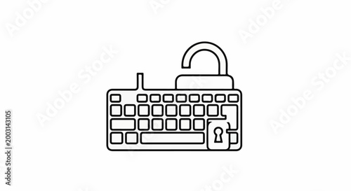 Stylized outline of a keyboard with an unlocked padlock on its keys