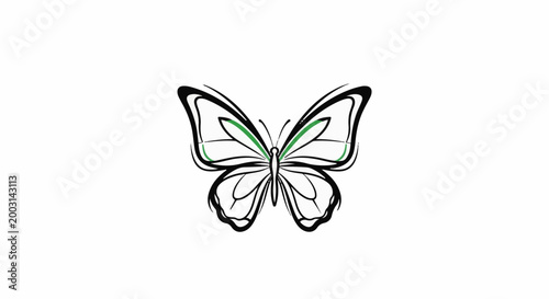 Stylized outline of a butterfly with green accents on its wings