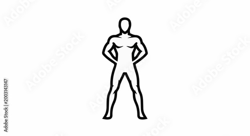 Stylized outline of a muscular male figure, standing with hands on hips